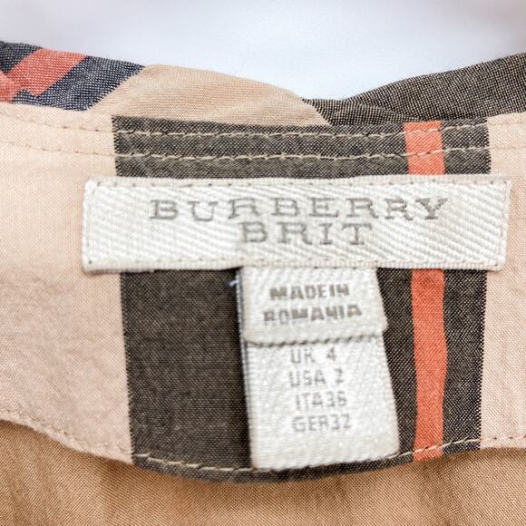Burberry Dress Shirt Plaid Classic Nova Check Tan Brown US 2 Summer Print Black - Picture 3 of 14